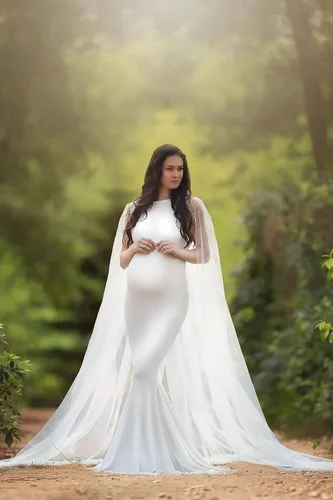 Miniatura 3 de Vestido de maternidad para mujer, para fotografía, vestido largo de accesorios para fotos, con capa de malla, vestido de baby shower, vestido