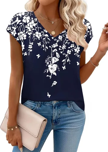 Miniatura 7 de Zeagoo Camisetas de manga corta con cuello en V para mujer, ropa de negocios, ropa de trabajo, ropa de moda