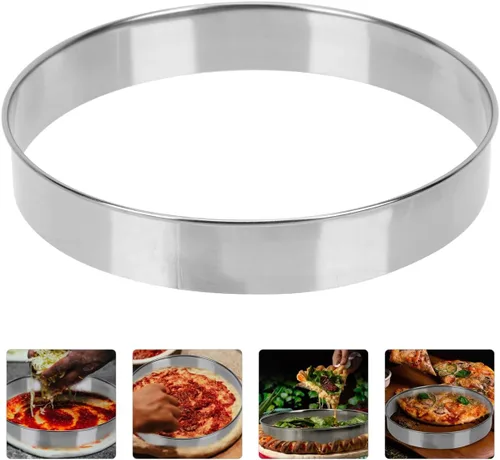 Miniatura 9 de Hemoton Anillo de salsa de pizza de 9.05 pulgadas de acero inoxidable redondo molde de alimentación de pizza para distribución uniforme herramienta