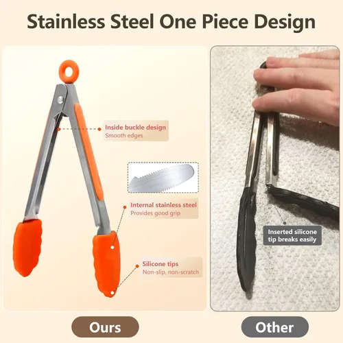 Miniatura 3 de ForTomorrow - Pinzas de cocina con puntas de silicona, juego de 5, pinzas de silicona de alta calidad de 7 y 9 pulgadas para cocinar resistente al