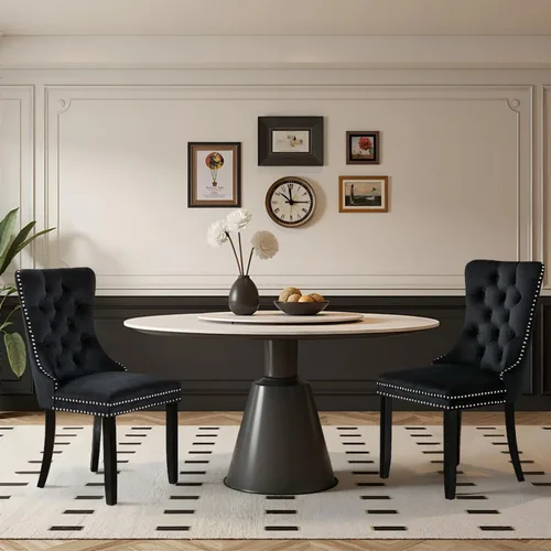 Miniatura 84 de Juego de 2 sillas de comedor tapizadas de terciopelo, sillas laterales de cocina de estilo moderno con ribete de cabeza de clavo y patas de madera