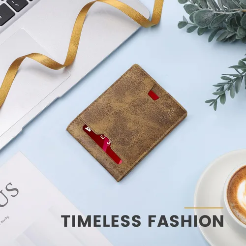 Miniatura 28 de Zitahli Billetera para hombre, de piel fina, con bloqueo RFID, minimalista, plegable, tarjetero con caja de regalo