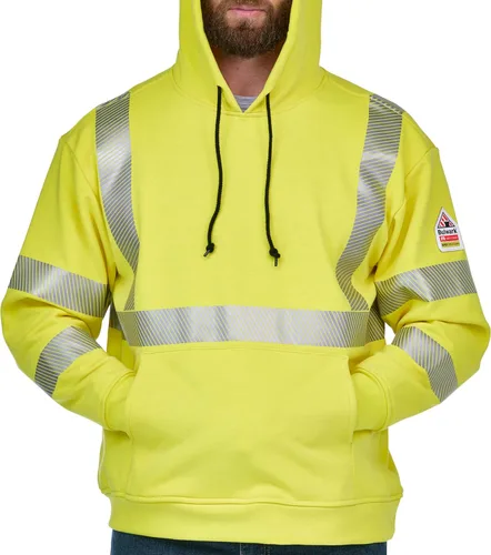 Miniatura 6 de Bulwark FR Men's Hi-Visibility Pullover Hooded Fleece Sweatshirt, Yellow/Green
