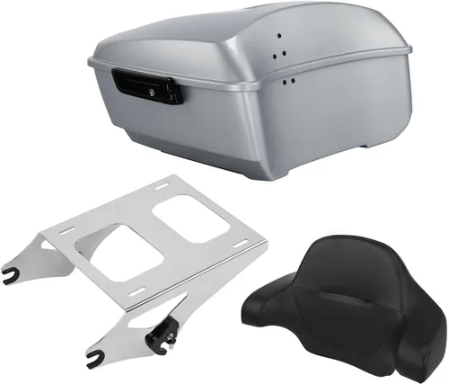 Miniatura 24 de TCT-MOTORPARTS Atlas Silver Metálico Maletero de Viaje Modificado con Respaldo y Montaje en Rack Adecuado para Harley Touring 14-25 Street Glide