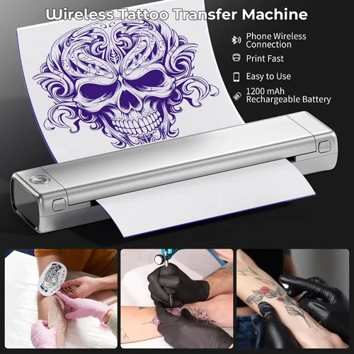 Miniatura 5 de Impresora térmica de plantillas de tatuajes, máquina de impresión térmica de transferencia de tatuajes, impresora portátil sin tinta Bluetooth