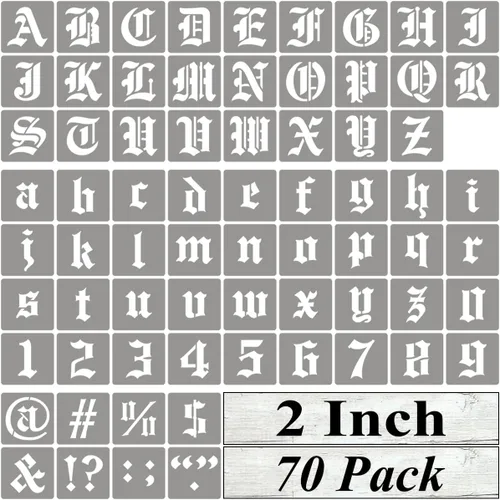 Miniatura 8 de Plantillas de letras del alfabeto de 1 pulgada para pintar, paquete de 70 plantillas de letras en inglés antiguo con números y letreros para pintar