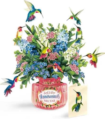 Miniatura 14 de Freshcut Paper Tarjetas desplegables, mini jardín de casa de pájaros, ramo de flores de tamaño natural de 9 pulgadas, tarjeta de felicitación