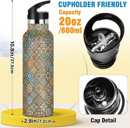 Miniatura 2 de Kids Water Bottle with Straw for School 20 Oz Water Bottle Insulated for Boys Girls, BPA-Free, Vintage Plaids