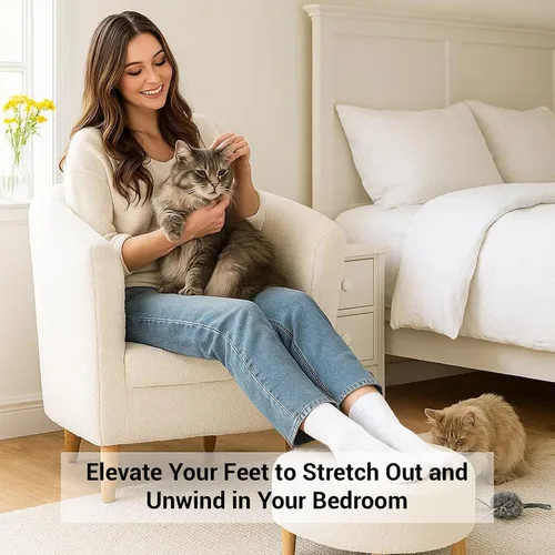 Miniatura 7 de DAZONE Silla decorativa Sherpa con otomana, sillón blanco esponjoso de barril de peluche para sala de estar acogedora, sillas pequeñas y cómodas