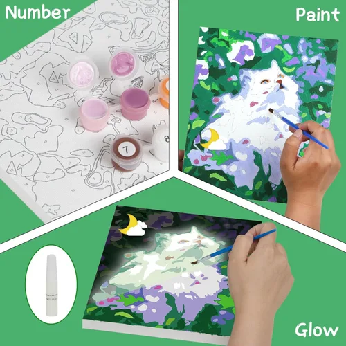 Miniatura 4 de Pintura por números para niños de 8 a 12 años - Juego de pintura acrílica, pintura por números, brilla en la oscuridad, manualidades DIY, incluye 3