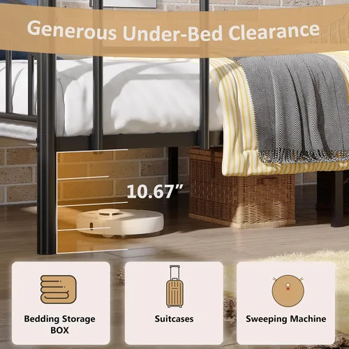 Miniatura 7 de Alohappy Base de cama individual sobre individual, convertible a 2 camas individuales separadas, marco de cama de metal con escalera extraíble