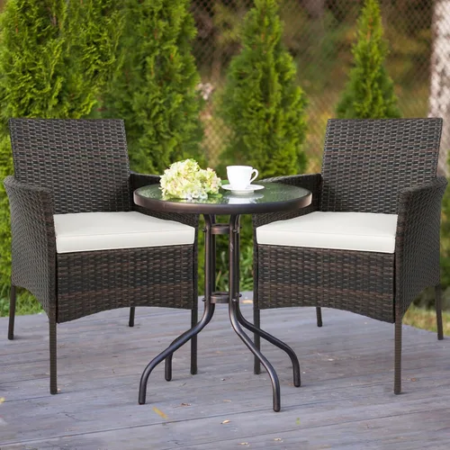 Miniatura 8 de Tangkula Patiojoy - Juego de 4 sillas de comedor para exteriores, de polietileno, resistentes a la intemperie, con cojines extraíbles, para jardín