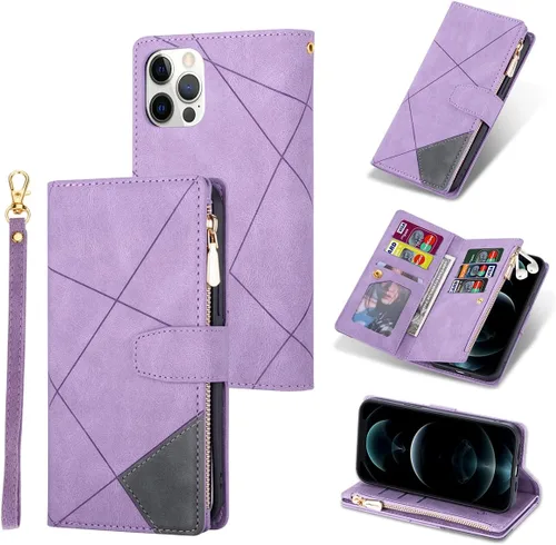 Miniatura 33 de UEEBAI Funda tipo cartera para iPhone 12 Mini de 5.4 pulgadas, retro 9 ranuras para tarjetero, bolsillo con cremallera, cierre magnético, función