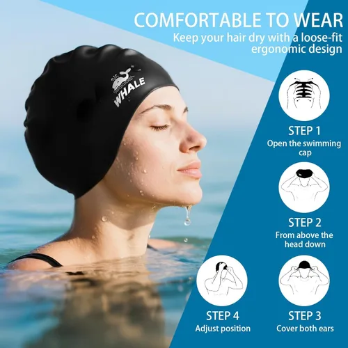 Miniatura 5 de WHALE Gorro de natación extragrande para mujeres y hombres, antideslizante, de alta elasticidad, mantiene el cabello seco, unisex, tamaño grande