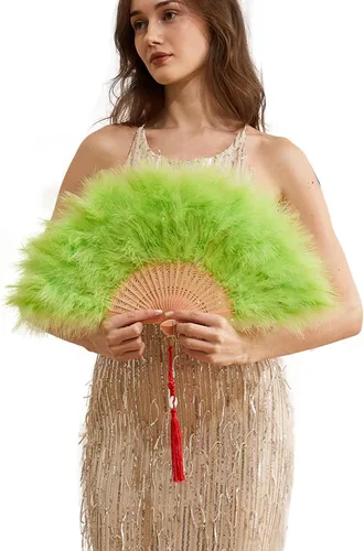 Miniatura 15 de Happy Feather Abanico de mano con plumas de marabú, estilo vintage de los años 1920, para disfraz y baile - Azul Ácido