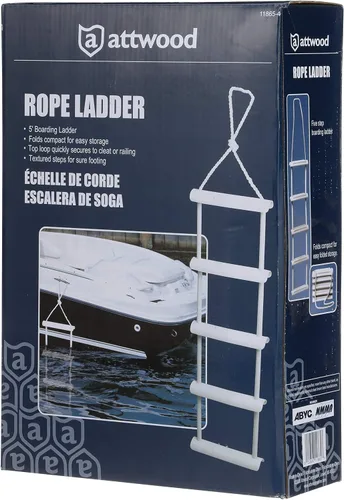 Miniatura 7 de Attwood 11865-4 Escalera de cuerda, 5 escalones, 11 1/2 pulgadas de ancho x 64 pulgadas de largo, superficies antideslizantes para escalones, cuerda