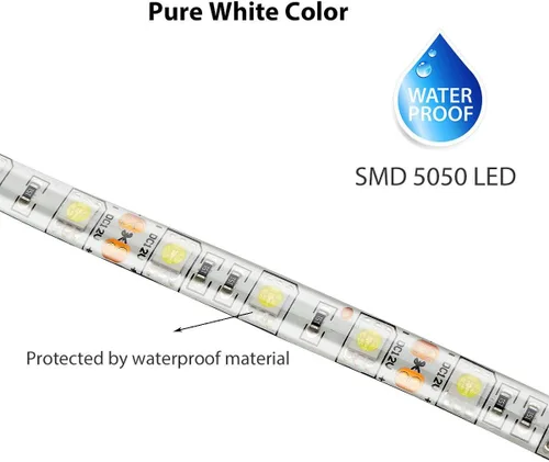 Miniatura 6 de Geekeep - Tira de luces LED a pilas, impermeables, flexibles, tiras de luz LED SMD 5050 con cinta de luz LED (6.56 pies, blanco frío)