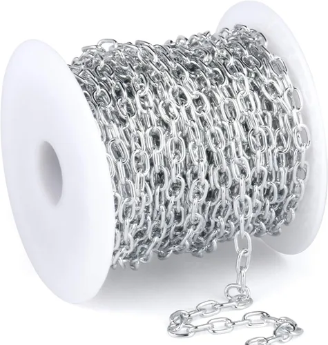 Miniatura 16 de Cadikez - 33 pies de cadenas de cable rolo de plata, 5 mm de aluminio chapado en plata, cadena de eslabones ovalados en O, en rollo a granel