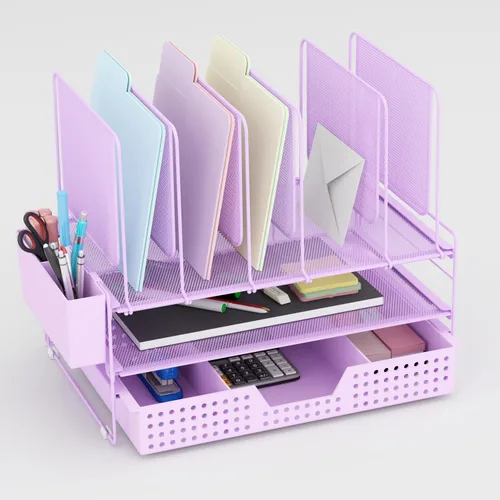 Miniatura 14 de LEKETREE Organizador de escritorio, organización de oficina con soporte de archivos vertical, organizador de archivos con cajón y soporte