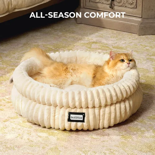 Miniatura 4 de BALANCE Cama para Gatos Cama para Gatitos, cama redonda lavable para gatos de interior, cama de felpa súper suave de piel sintética para cachorros