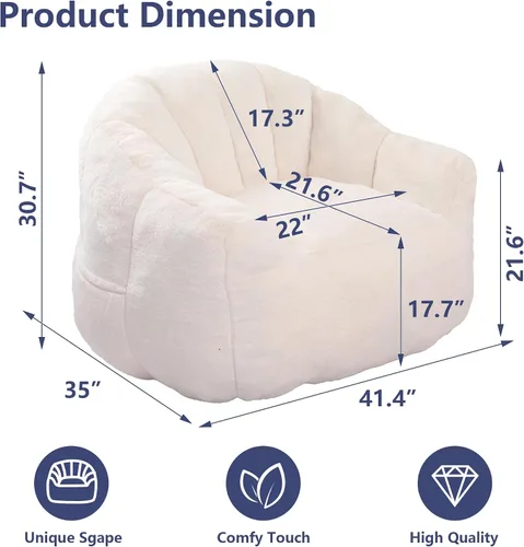 Miniatura 2 de mikibama Puf de 41.4 pulgadas con brazos, cómodas sillas de puf de piel sintética sin hueso para adultos y niños, sofá de suelo con canales