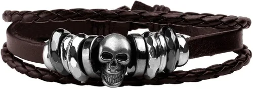 Miniatura 6 de Eigso Pulsera punk unisex de piel sintética con cuentas de madera para hombres y mujeres, cordón ajustable