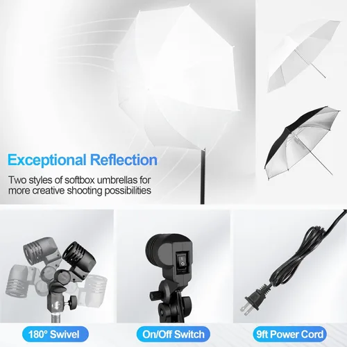 Miniatura 4 de EMART Kit de telón de fondo de fotografía de 8.5 x 10 pies con paraguas de luz diurna de 400 W 5500 K, juego de iluminación continua, fondos blancos
