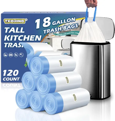 Miniatura 8 de Bolsas de basura de 6 galones con cordón de 1.1 mil, 120 bolsas de basura medianas, 22.5 litros de plástico fuerte sin perfume, bolsas gruesas