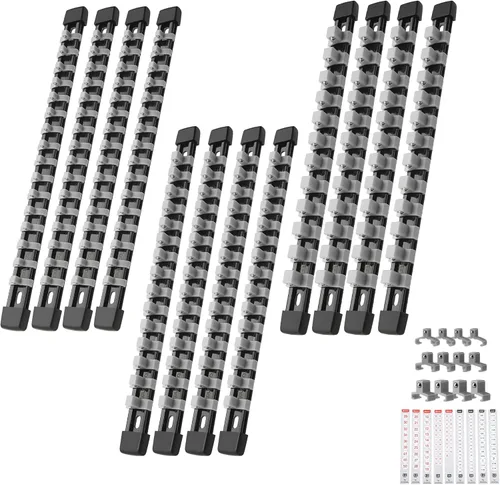 Reniteco Organizador de Enchufes ABS - Juego de Soportes de Enchufes Gris, Juego de 12 Piezas de Soportes de Enchufes de Calidad Premium 1/4