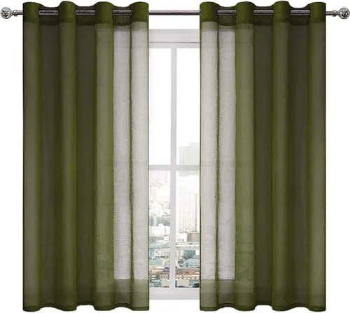 Miniatura 55 de DWCN Cortinas traslúcidas color verde frijol para sala de estar y dormitorio - Cortinas voile con aspecto de lino sintético con ojales en la parte
