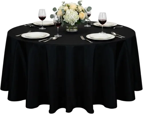 Miniatura 6 de Restaurantware Table Tek - Manteles redondos de 120 pulgadas para boda, 10 manteles redondos de poliéster negro, lavables, sin arrugas