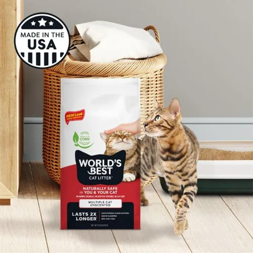 Miniatura 5 de WORLD'S BEST CAT LITTER Múltiples gatos sin perfume, 15 libras, ingredientes naturales, aglutinación rápida, desechable, 99% libre de polvo