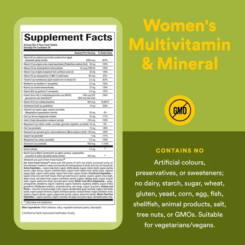 Miniatura 4 de Whole Earth & Sea de Natural Factors, Multivitamínico y mineral para mujeres, suplemento de alimentos integrales, vegano, 60 tabletas (30 porciones)