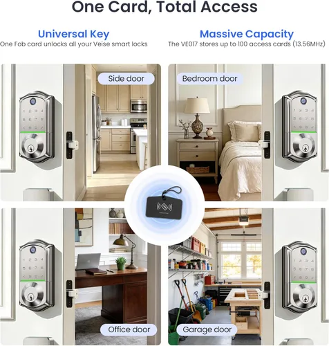 Miniatura 13 de Veise VE017-D Cerradura inteligente de huella digital para puerta delantera, control por aplicación, cerradura de cerrojo sin llave 7-en-1