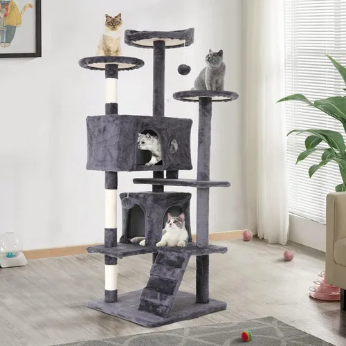 Miniatura 8 de Árbol de gato de varios niveles de 70 pulgadas de alto para gatos de interior, muebles con poste rascador, plataforma, condominio, torre con juguete
