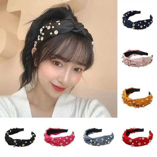 Miniatura 5 de Diademas anudadas de cristal con diamantes de imitación para accesorios para el cabello, mujeres, niñas, adolescentes y bebés (azul marino)