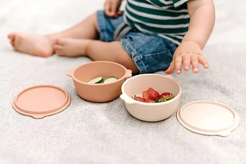 Miniatura 4 de ana baby Paquete de 2 cuencos de silicona con tapas, para bebés y niños pequeños, sin BPA, aptos para lavavajillas, microondas y congelador