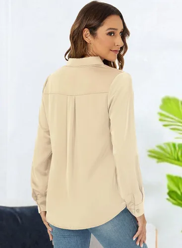 Miniatura 5 de RANPHEE Camisas de primavera de manga larga con botones para mujer, blusas elegantes y casuales de trabajo