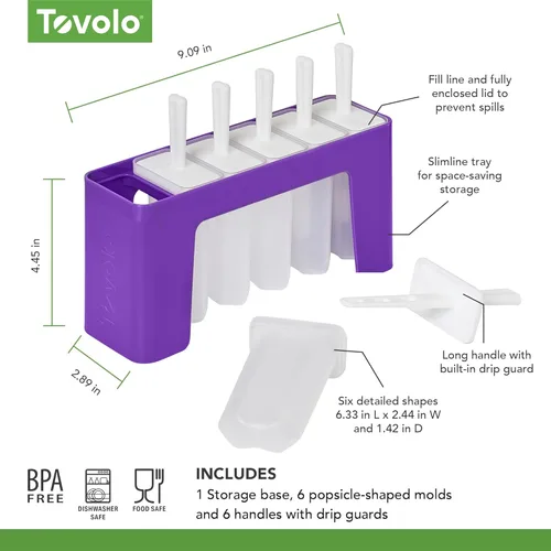 Miniatura 6 de Tovolo Juego de 6 bandejas onduladas reutilizables para paletas con palitos para golosinas congeladas caseras, fáciles de limpiar, moldes de paletas