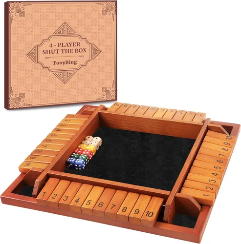 TooyBing - Juego mejorado de dados Shut The Box para 1-4 jugadores, juego de mesa de madera para la familia para niños y adultos con 12 dados, juego