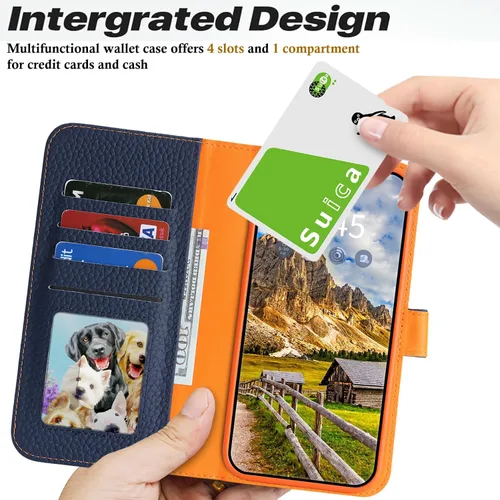 Miniatura 5 de Funda desmontable de piel auténtica para iPhone 13/14, funda magnética 2 en 1 extraíble, soporte de carga MagSafe, función de soporte para tarjetas
