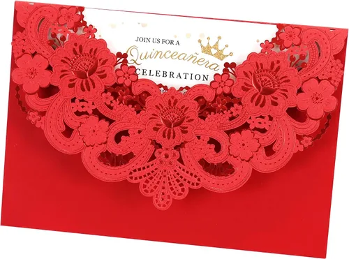 Miniatura 8 de DORIS HOME 50 tarjetas de invitación de encaje floral dorado blanco cortado con láser con sobres para invitaciones de boda, despedida de soltera