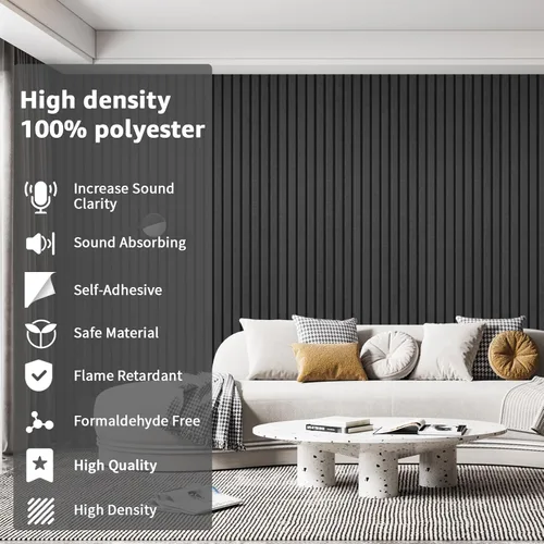 Miniatura 5 de Art3dwallpanels Paquete de 10 paneles acústicos, paneles de pared insonorizados de 48 x 12 x 0.35 pulgadas, autoadhesivos de alta densidad que Negro