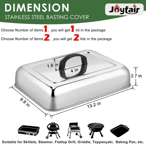 Miniatura 2 de 1 pieza de tapa para untar cúpula de fusión para parrilla (13 x 9.8 pulgadas), Joyfair tapa rectangular de acero inoxidable para fundir queso