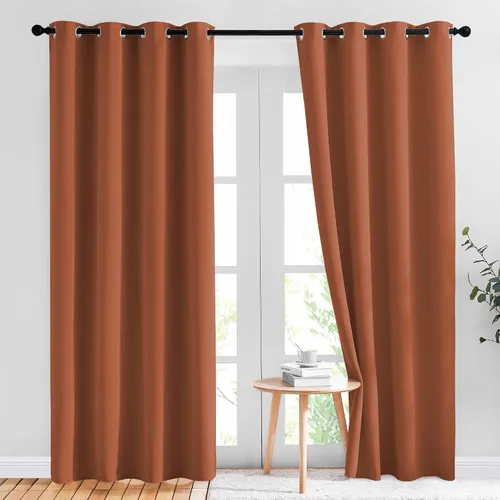 NICETOWN - Cortinas decorativas con aislamiento térmico y ojales, tratamiento de ventana para dormitorio, sala o porche (color naranja quemado, 2