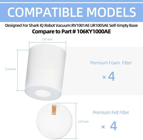 Miniatura 2 de AirClean - Paquete de 4 filtros de espuma de repuesto de 3.7 pulgadas de alta base de repuesto compatibles con Shark IQ Robot Vacuum R101AE RV1001AE