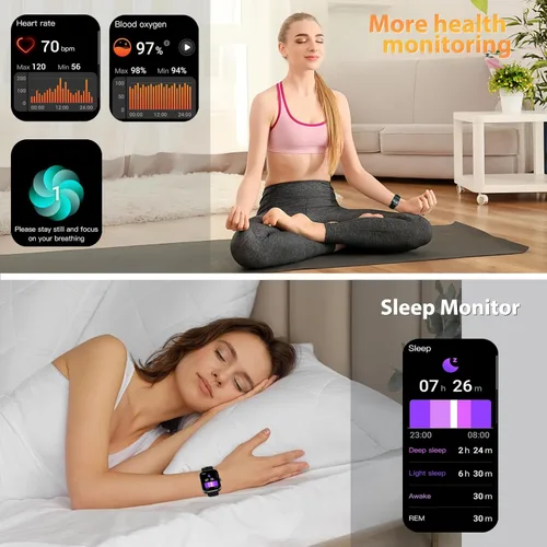 Miniatura 5 de Reloj inteligente de 4,85 cm (1,91") HD para hombres y mujeres, rastreador de fitness Bluetooth con función de llamada, más de 112 deportes