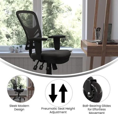 Miniatura 4 de Flash Furniture Nicholas Silla de oficina ergonómica giratoria ejecutiva multifunción de malla negra con brazos ajustables y ruedas de rodillo