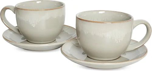 Miniatura 16 de Bosmarlin Juego de 2 Tazas de Capuchino de Cerámica con Platillo, 10 Oz, Tazas de Café para Café con Leche, Espresso, Té, Aptas para Lavavajillas