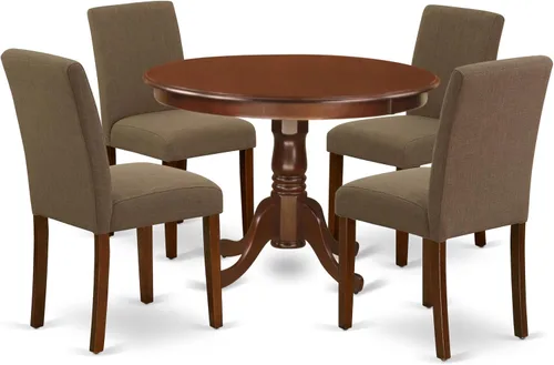 East West Furniture HLAB5-MAH-18 - Juego de mesa y sillas de cocina de 5 piezas, incluye una mesa de comedor redonda con pedestal y 4 sillas de